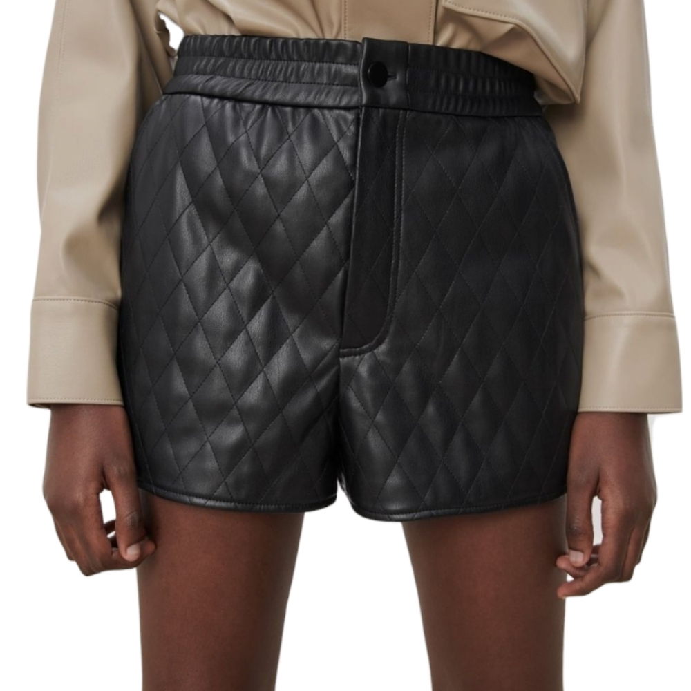 Zara High Waist Black Quilted Faux Leather Shorts